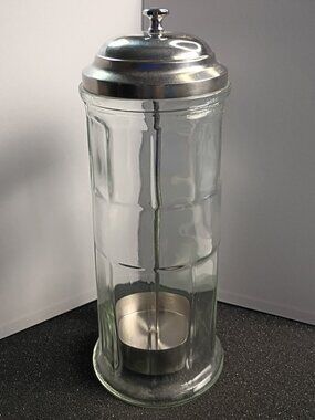 Martha Stewart Collection Glass Straw Dispenser Vintage Diner Style Metal Lid